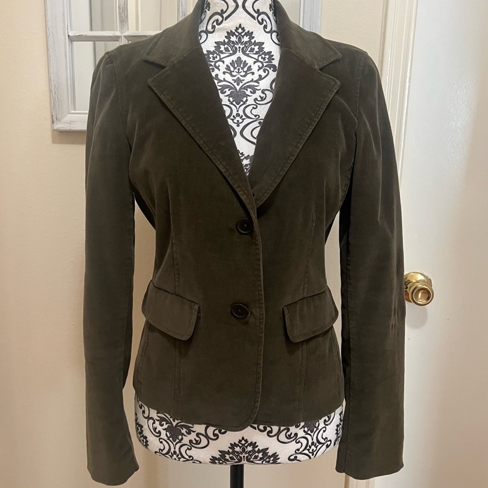 New Frontier Women's Olive Green Corduroy Lined Blazer Jacket Size S